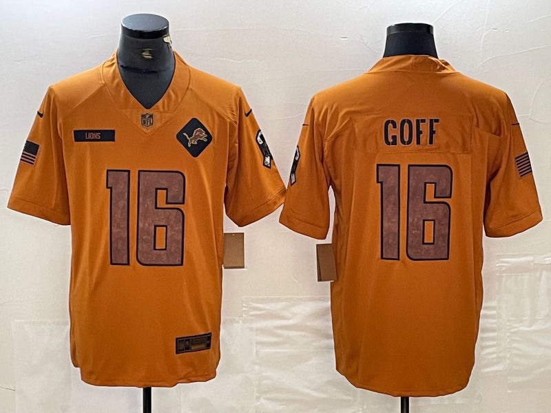 Men Detroit Lions #16 Goff brown Nike 2023 Salute To Service Limited NFL Jersey